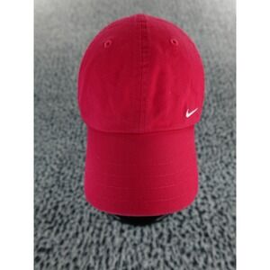 Nike Red Cotton Twill Baseball Cap Swoosh Logo One Size‎ Fits All